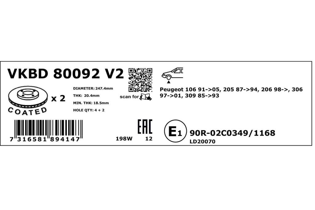 Discos de freno SKF ref. VKBD 80092 V2